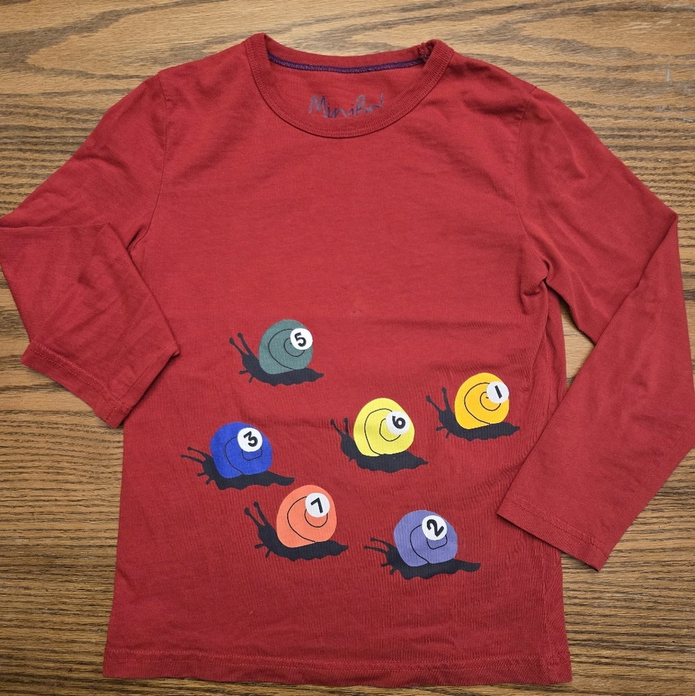 Mini Boden Red Snail / Bug Numbers Shirt - Size 5-6